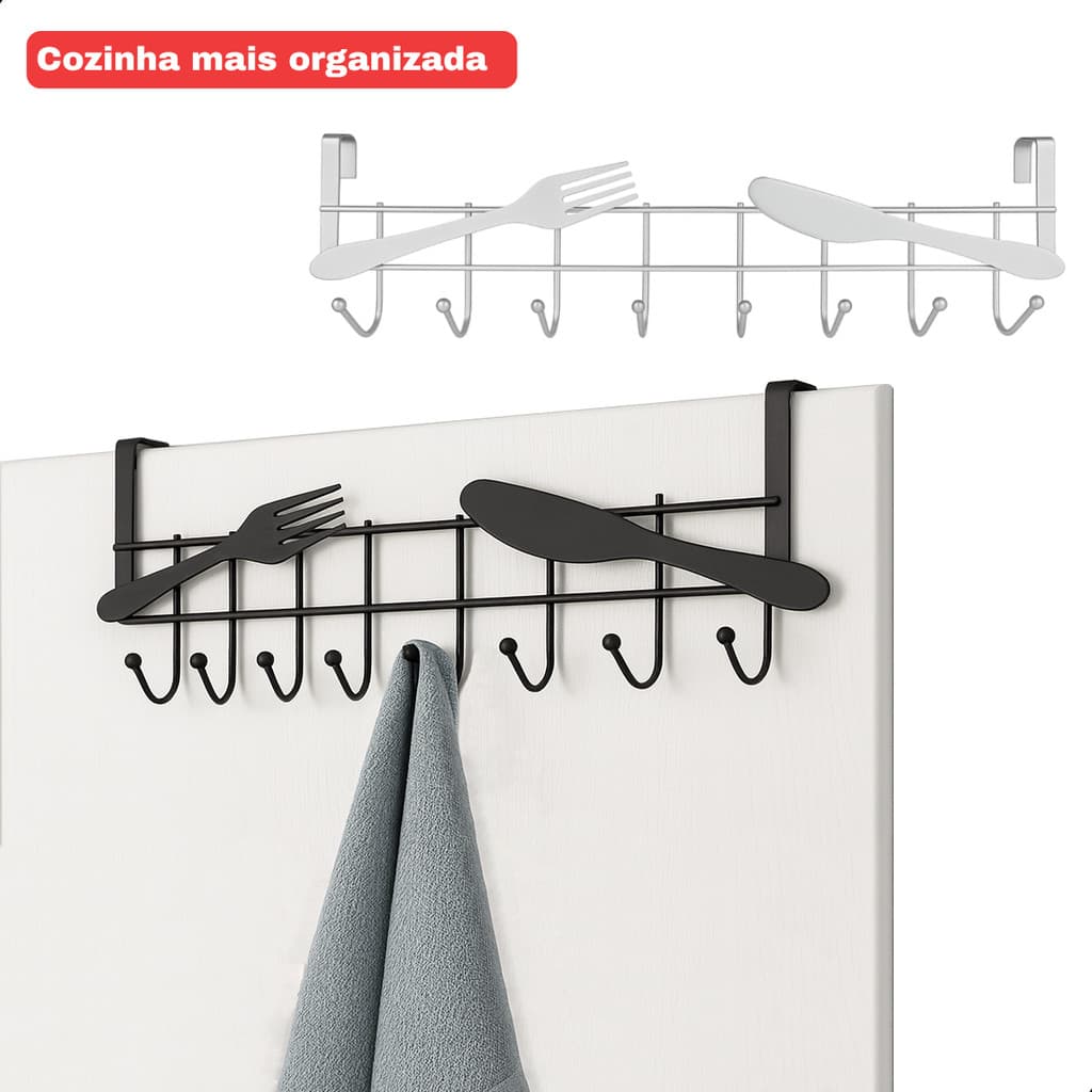 Organizador de Talheres para Porta de Armário com 8 Ganchos Cozinha