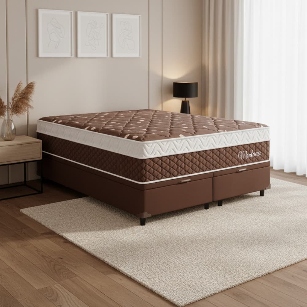 Cama Box Baú Casal Colchão Queen Montana Molas Ensacadas 158x198x33cm