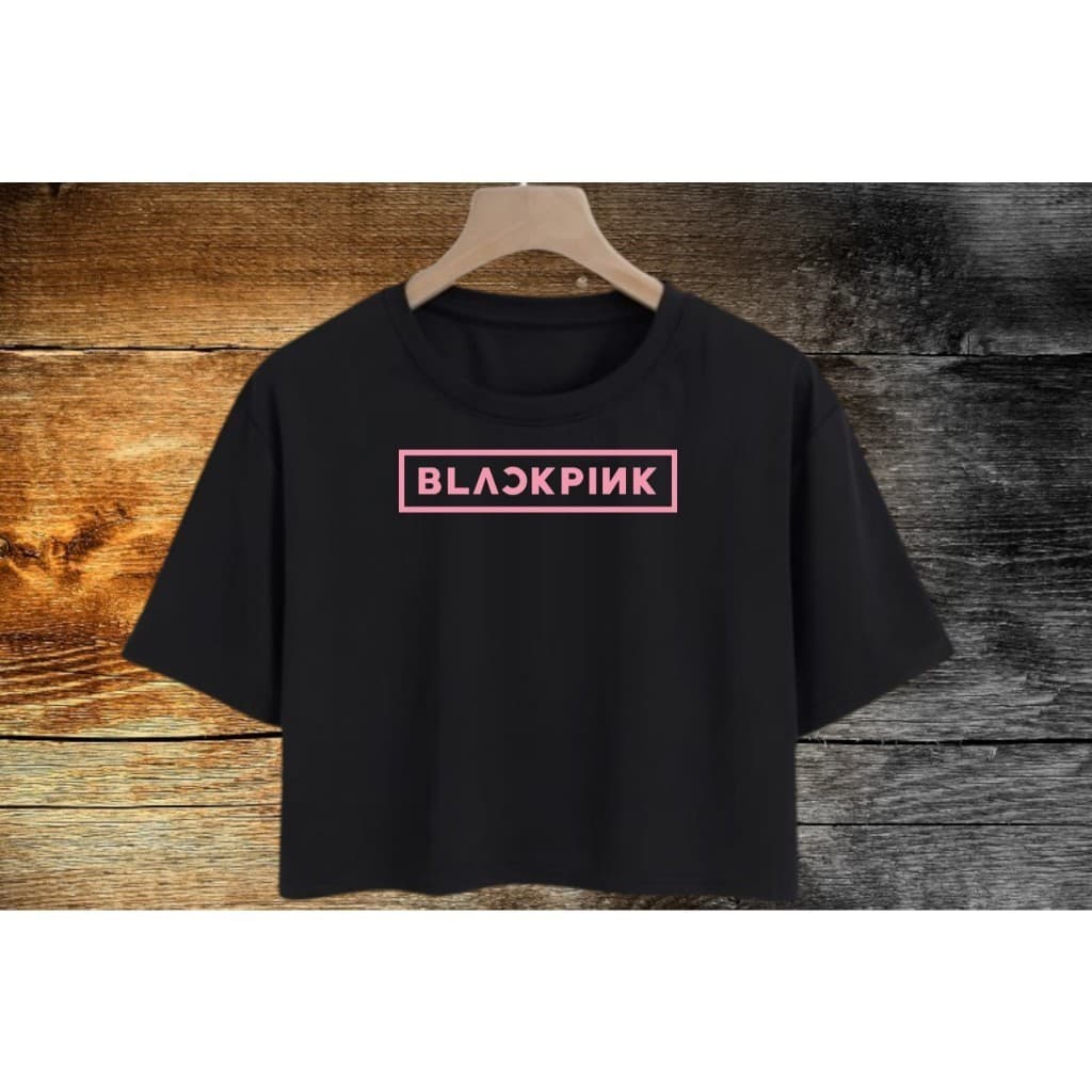 Cropped camiseta blackpink feminina preta de algodão K-pop