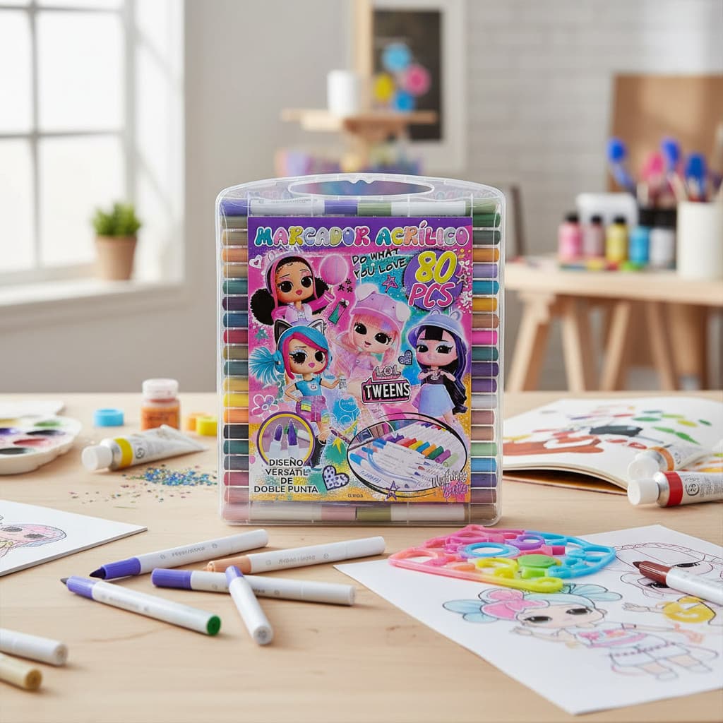 Canetinha Marcadora Acrílico Ponta Dupla 80 Pcs LOL Tweens - Colorida