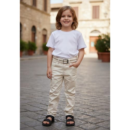 Calça Masculina Sarja Creme Com Cinto Grátis  04 Ao 16