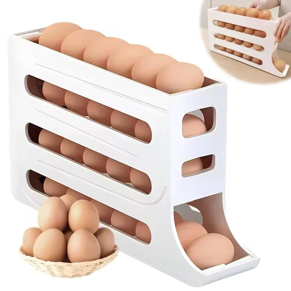 Porta Ovos Organizador Rolante Compacto Saida Frontal 4 Andares Para Geladeira Cozinha Bancada