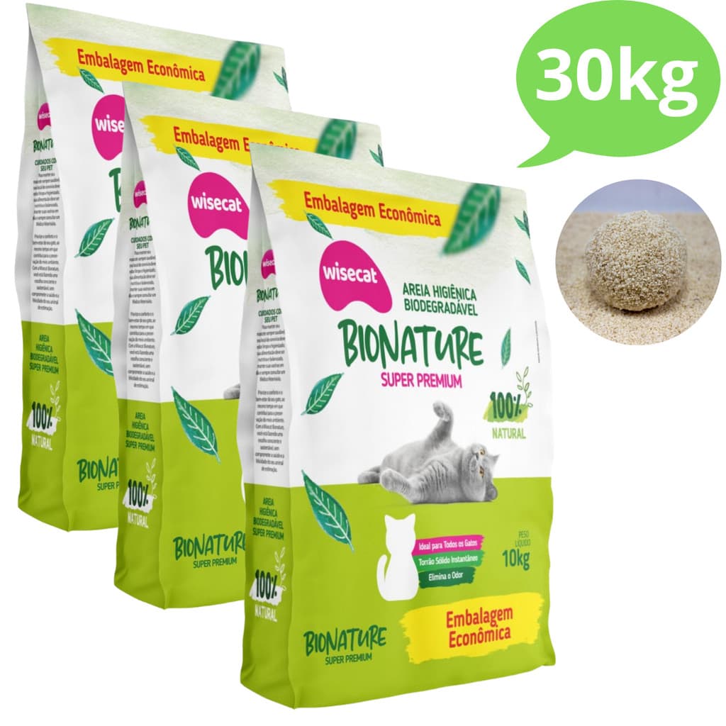 Kit Areia Sanitária De Mandioca Granulado 10kg Para Gatos Biodegradável Wisecat até .3.0.k.g.