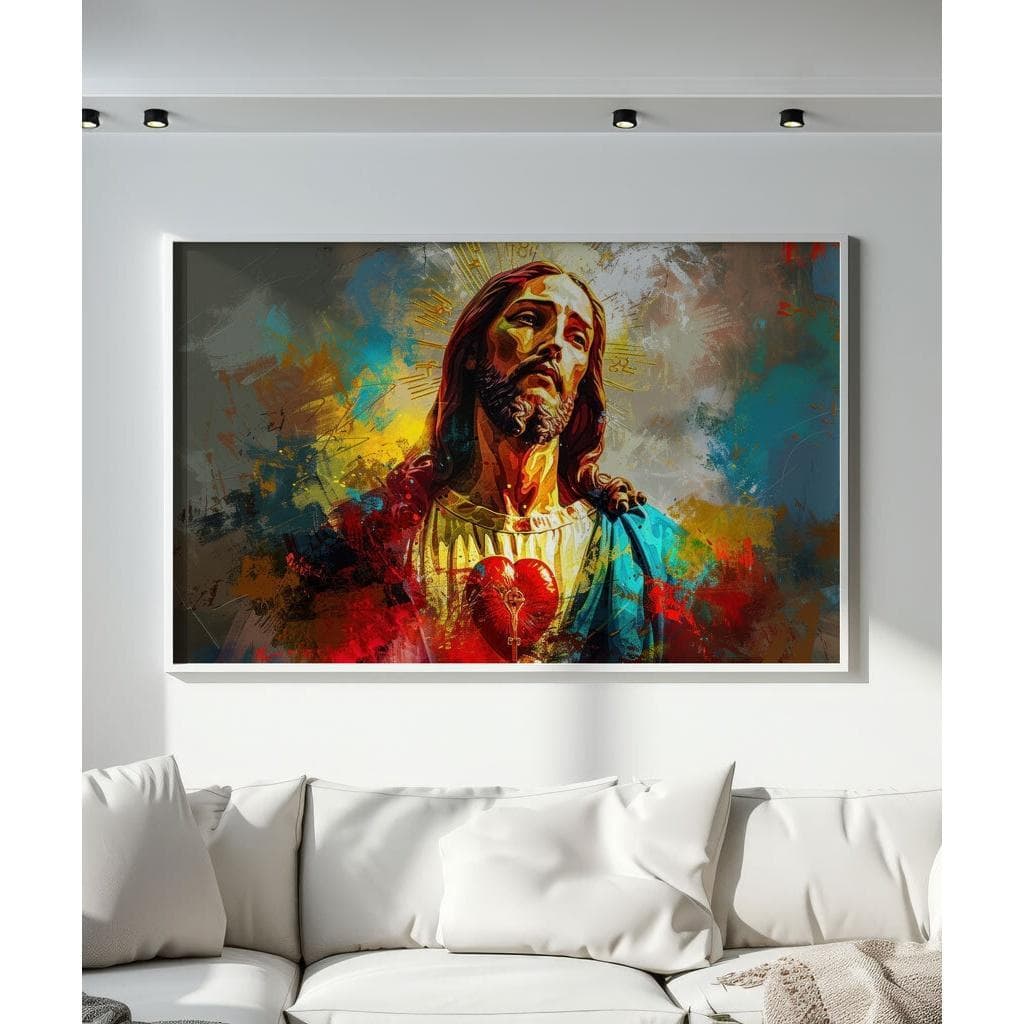 Quadro Decorativo Pintura Sagrado Coração.