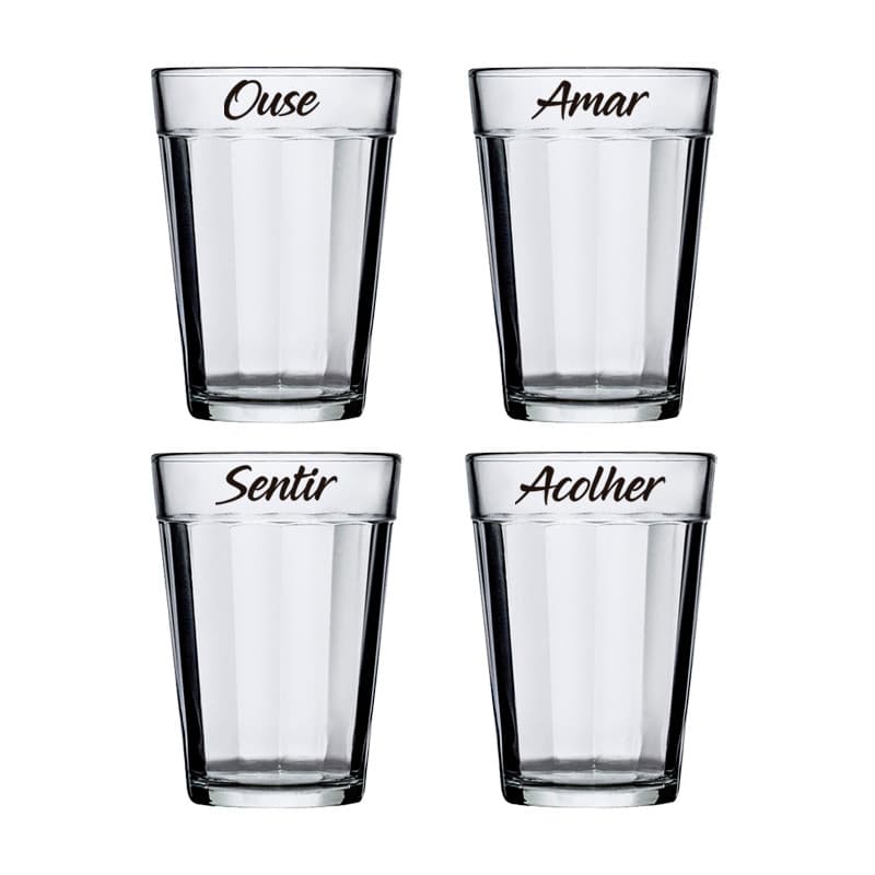 KIT 4 COPOS 190ML OUSE AMAR SENTIR ACOLHER