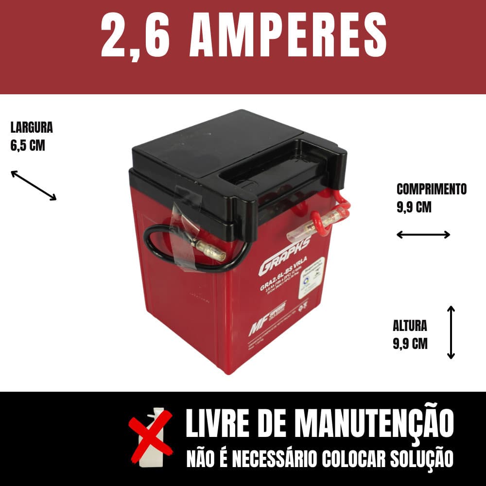 Bateria Titan 99 - 2,6 Amperes - Selada - Livre de Manutenção - Moto Honda CG 125 XL 125 XLR 125