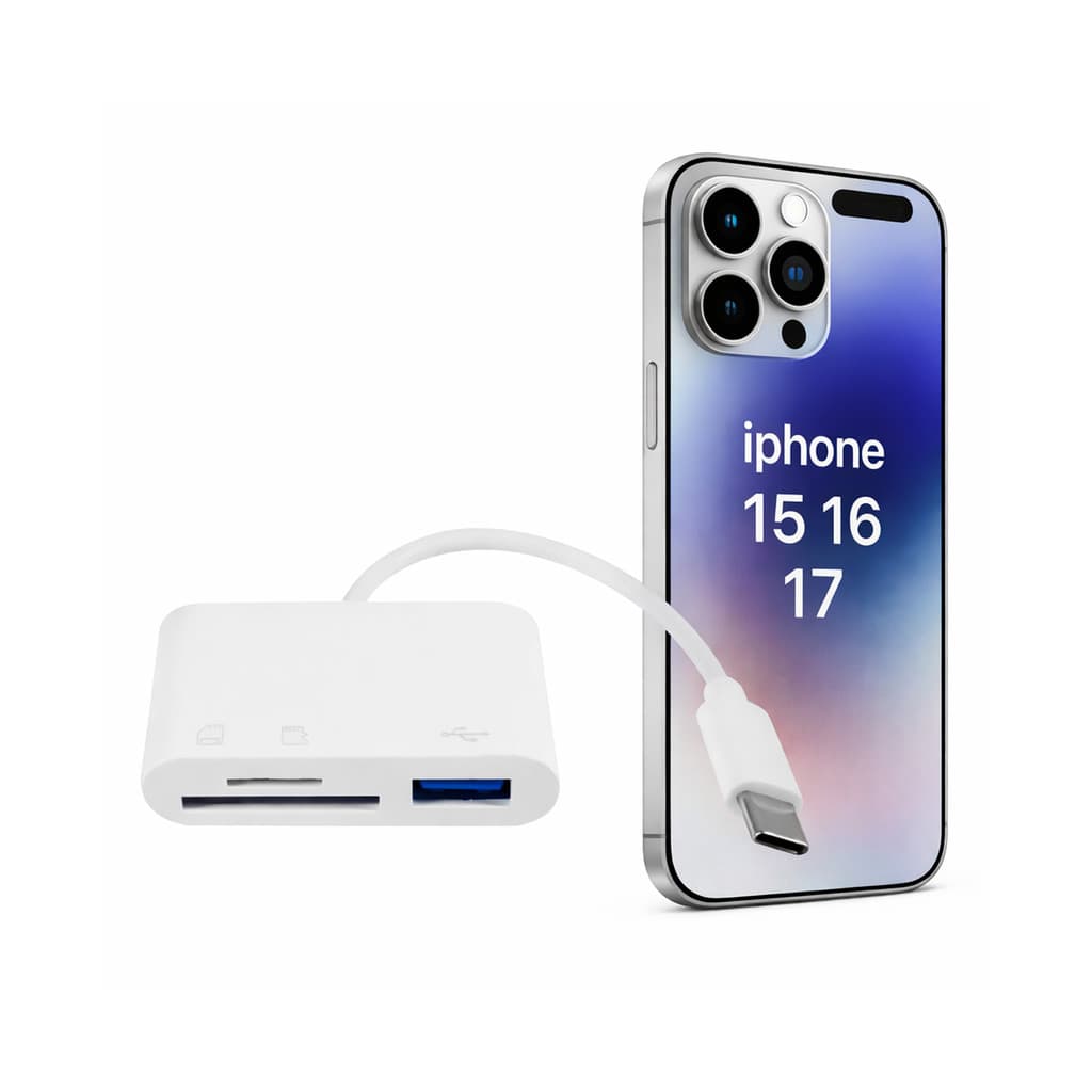 Leitor Adaptador Tipo C 3 em 1 USB 3.0 iPhone 15 16 17 USB-C cabo