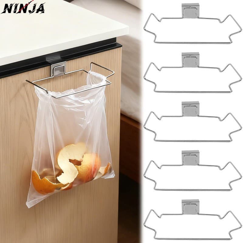 Suporte Para Saco De Lixo De Aço Inoxidável De 2-1 Unidade-Ferramenta Lata-Cabide Orelha Dupla-Porta De Armário-Rack De