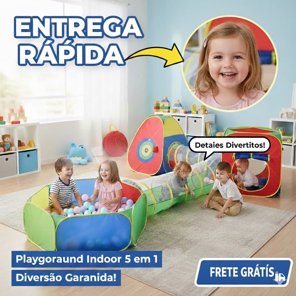 Barraca Infantil 3 em 1 com Túnel e Piscina Ideal para Criançada - ZP-1731