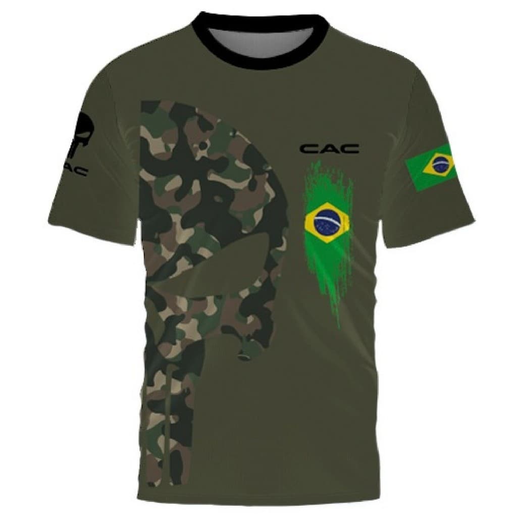 Camiseta 3D Camuflada Atirador CAC Tiro Esportivo Militar Estampa Tática Masculina Outdoor Caça Estilo Radical