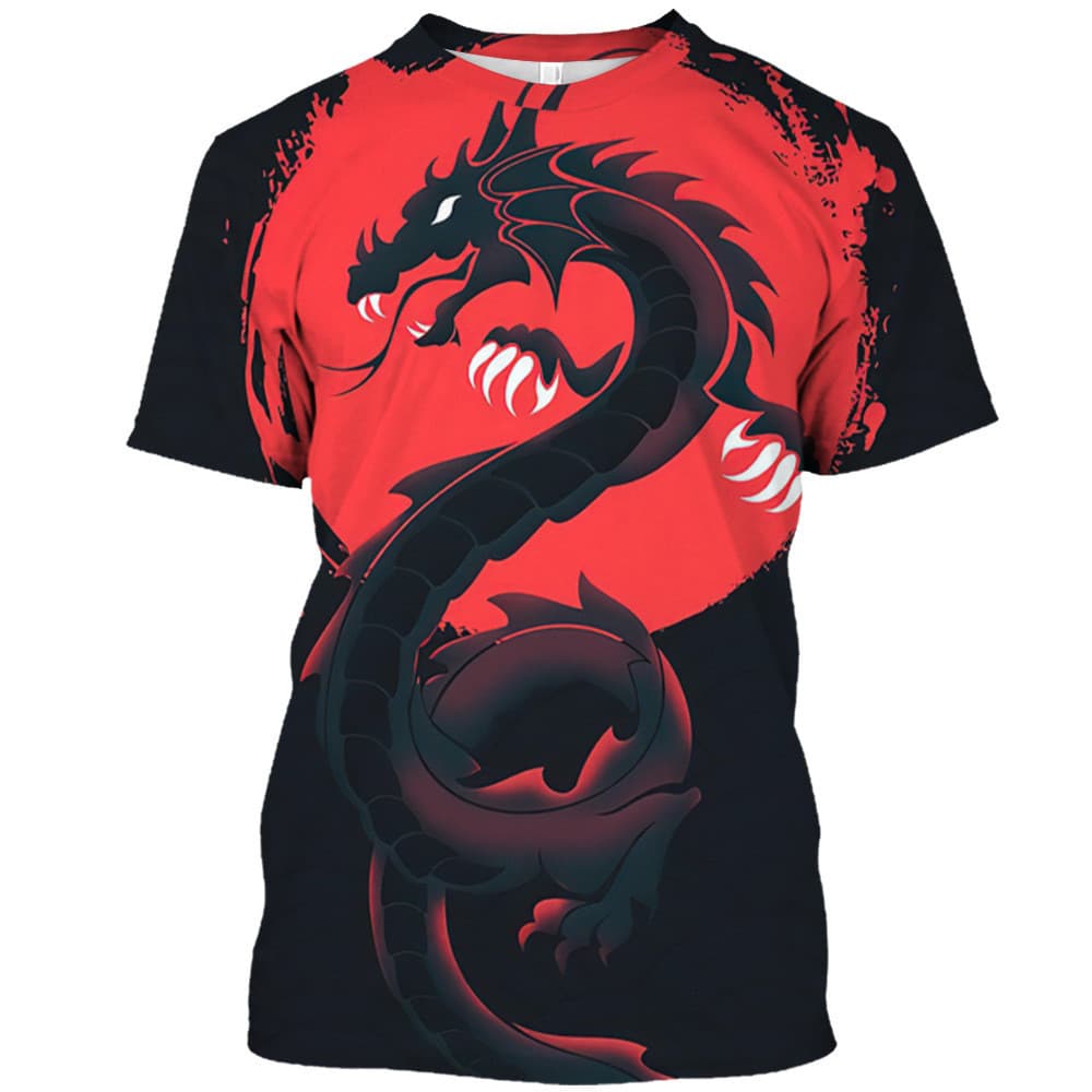 roupa masculina Camiseta Masculina Nobleflying2026 Estampa 3D Dragão Gola Redonda Manga Curta Moda Versátil