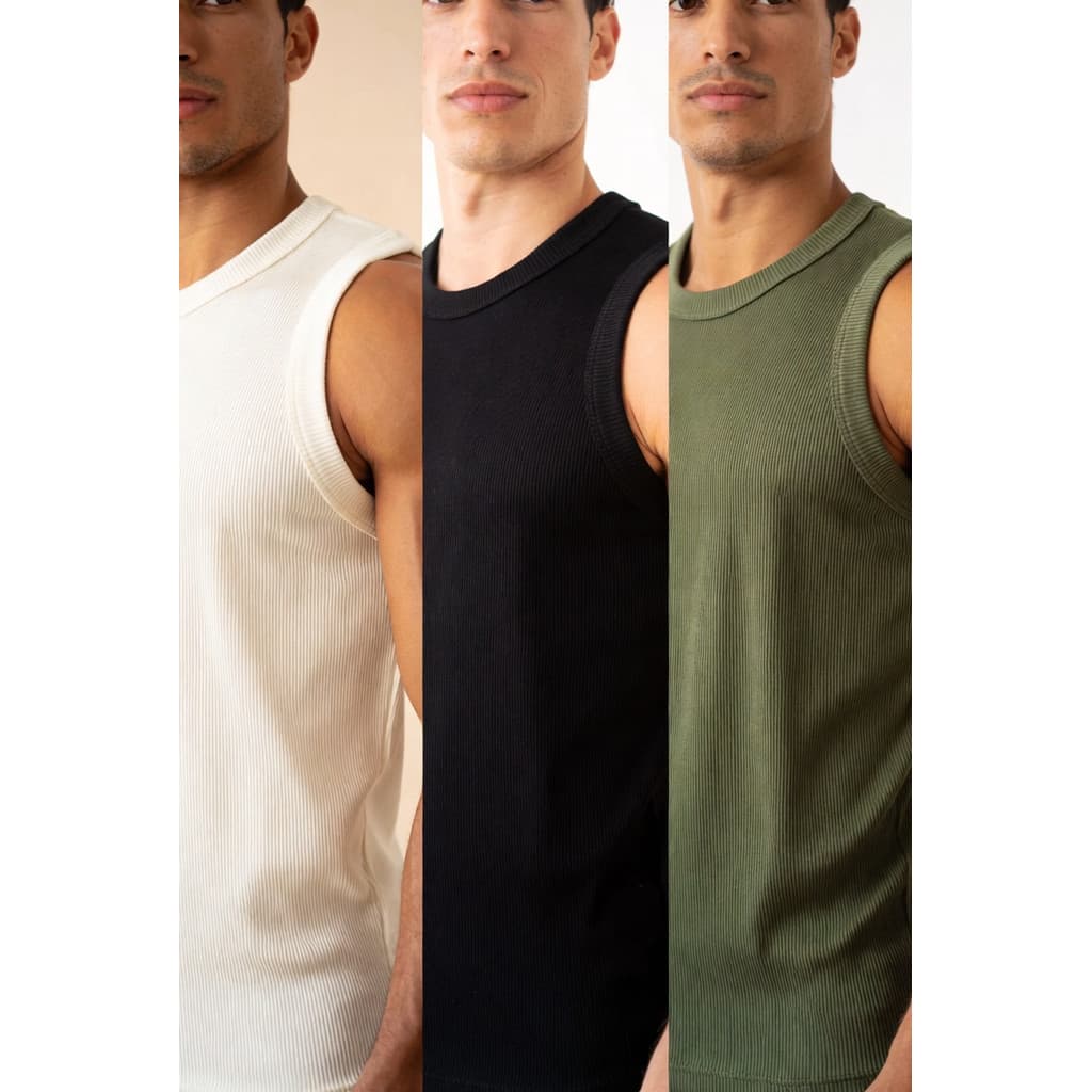 Kit 3 Regatas Caneladas Masculina Premium Algodão Verão