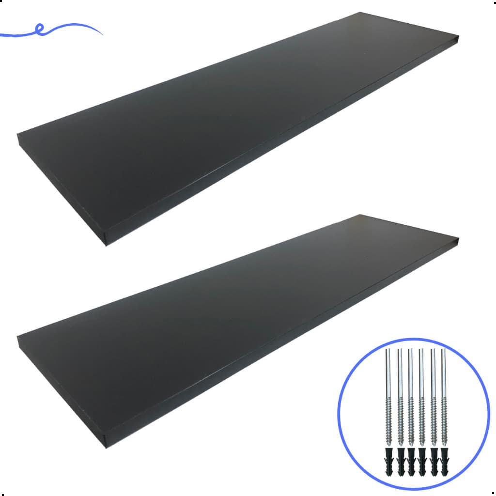 Kit 2 Prateleira Preta 70X20 + Suporte Flutuante Mdf  Organizadora Decoração Cozinha Banheiro Sala