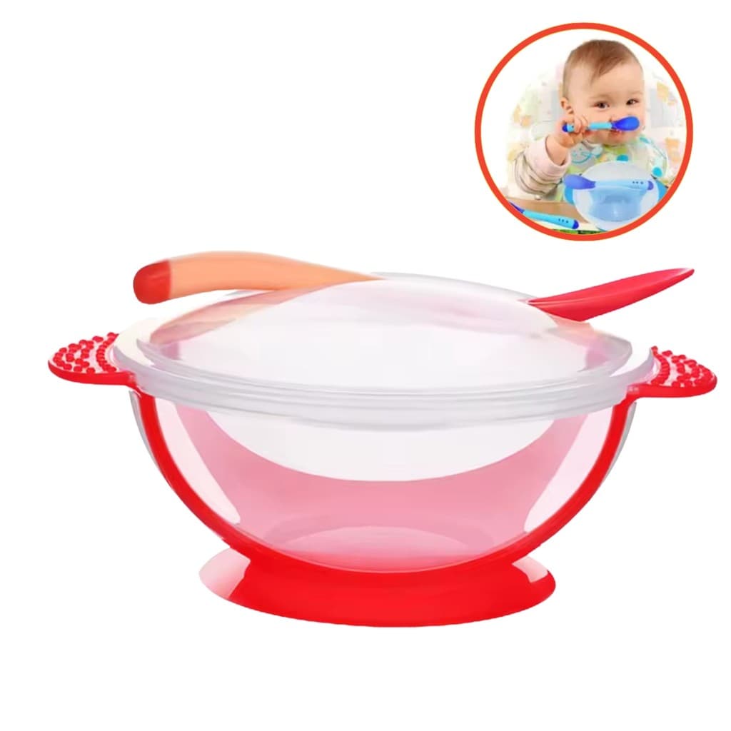 Tigela Bebê 6-24m Kit com Ventosa e Colher Cores Aleatórias