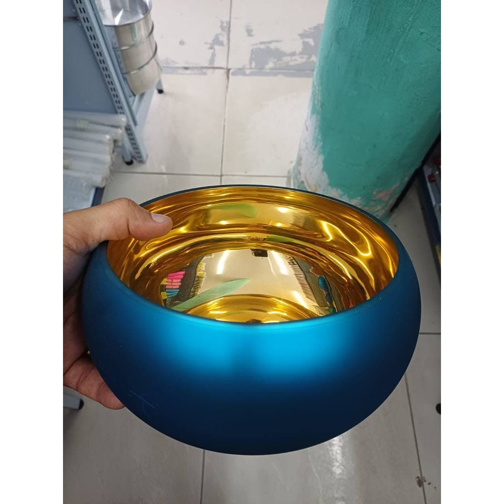 Vaso Metalizado Vidro Azul Ouro Decoração Natal Plantas  - 25 x 12 cm