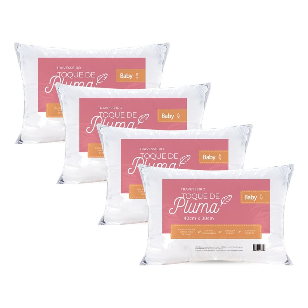 Kit 4 Travesseiros Bebê Toque De Pluma 40cm X 60cm Baby Infantil Barato Macio Hipoalergênico