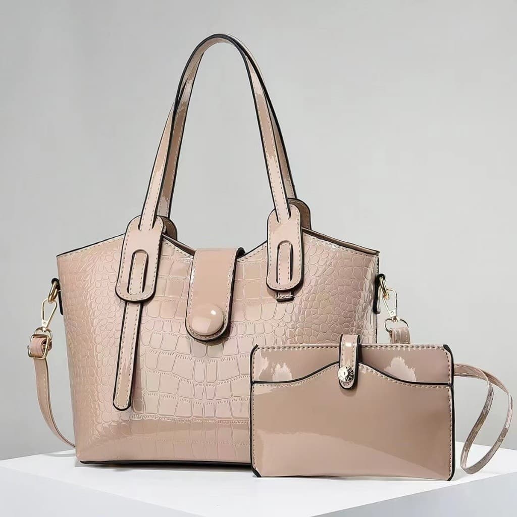 Marissa Bolsa Tote em Couro Brilhante com Alça de Mão + Bolsa Adicional - Bolsa de Ombro/Transversal