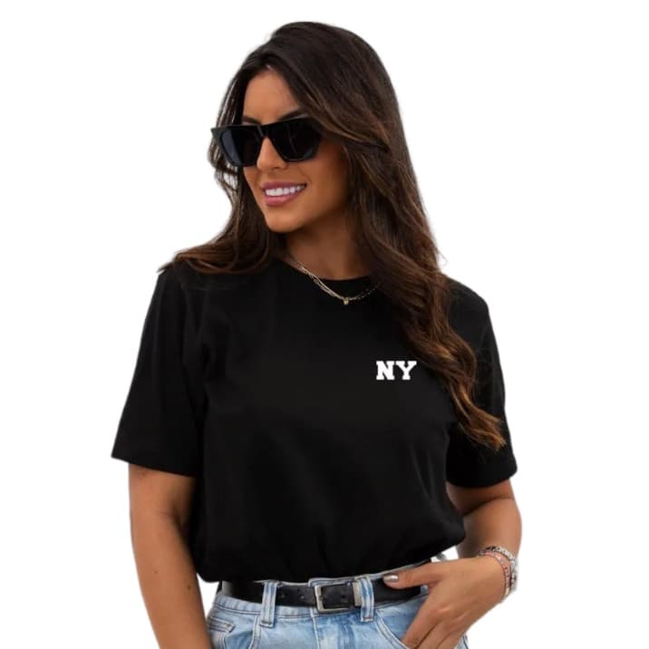 Camiseta Básica T-Shirt Feminina NY Varias Cores Promoção 100% Algodão