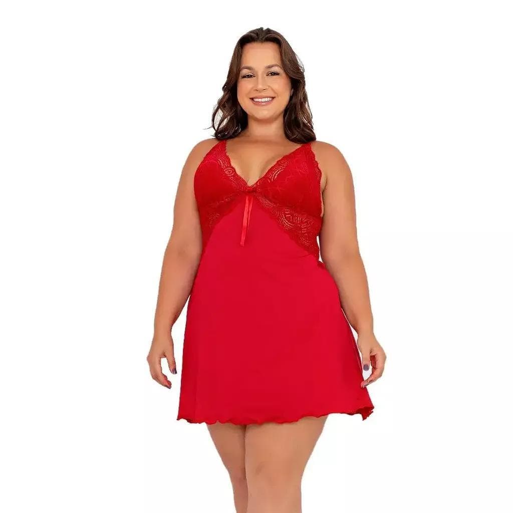 Camisola Feminina Plus Size Lisa Confortável para Dormir Modelo Rubinne