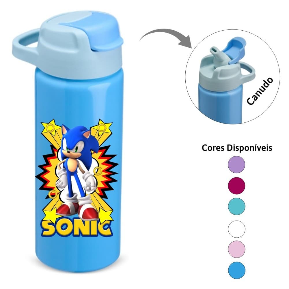 Squeeze Aluminio com Canudo 600 ML Sonic ideal para Hidratação Escolar