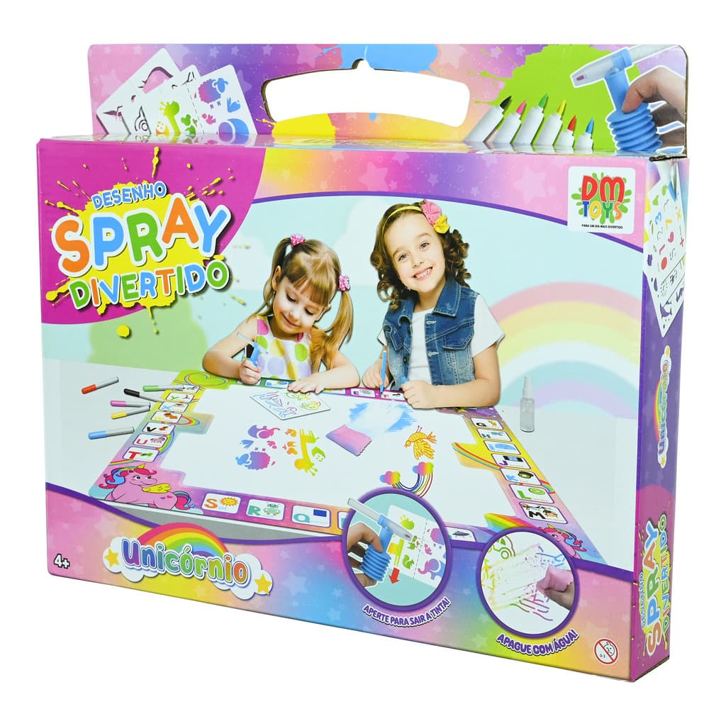 Desenho Spray Divertido Unicórnio Brincar e Pintar Apaga com Agua Dm toys