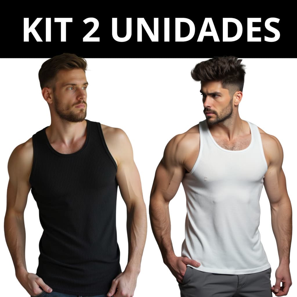 Kit 2 camisetas Regatas canelada masculinas estilo americano esporte academia slim fit ribana