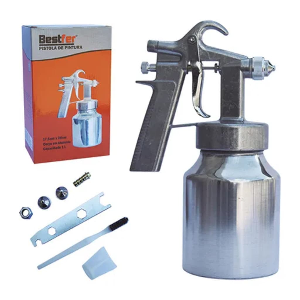 Pistola Pintura Tinta Baixa Pressão Compressor 1L Besfer