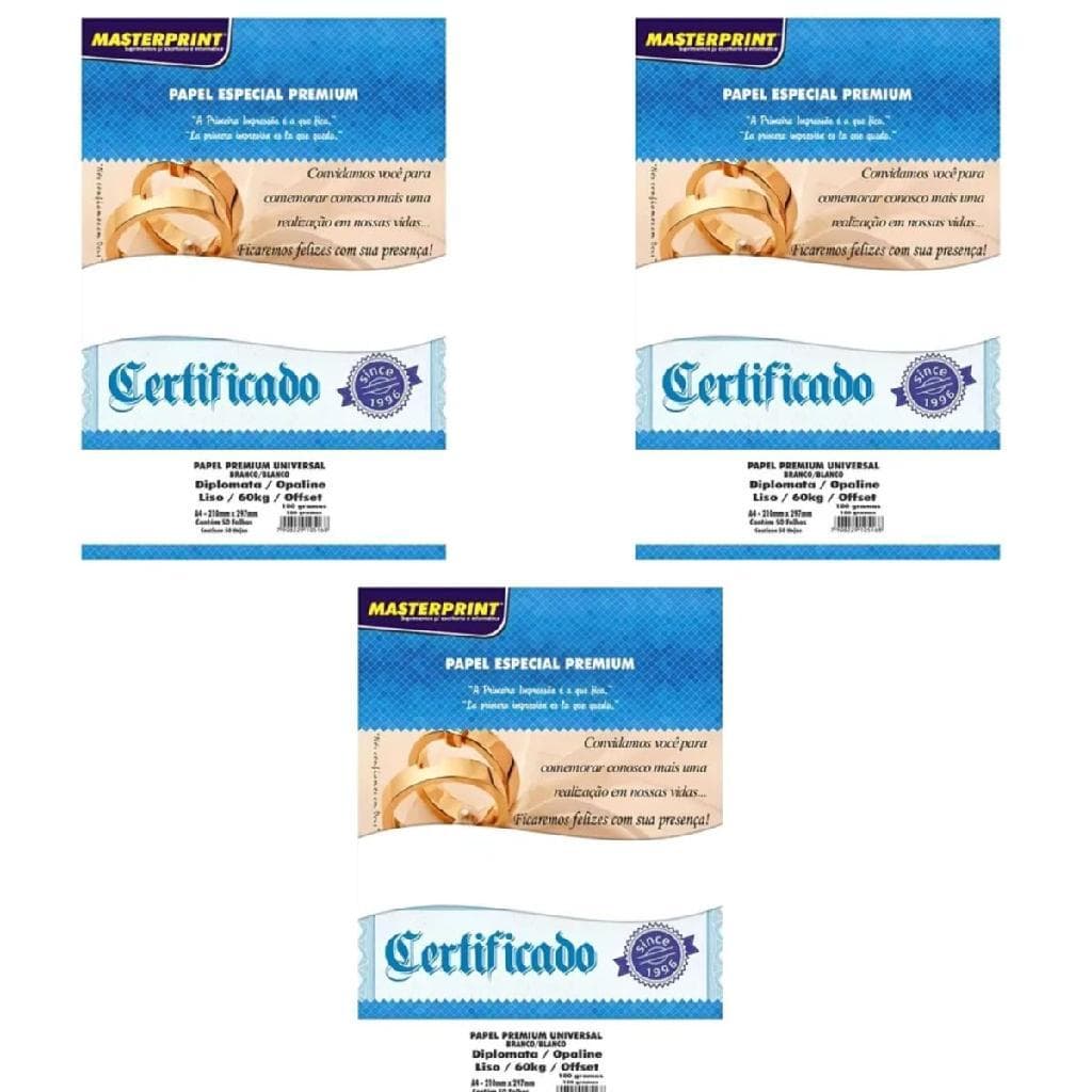 Kit 150 Folhas Papel Diplomata A4 180g Branco Liso Premium Alta Gramatura Ideal Convites Certificados Impressão
