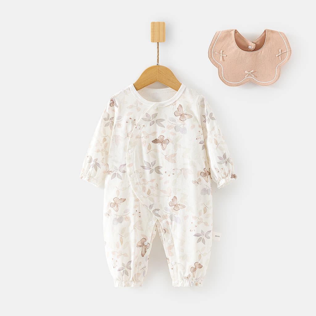 Bebê gelo oxigênio algodão manga comprida macacão bebê verão fino macacão bebê ar condicionado roupas macacão babador li