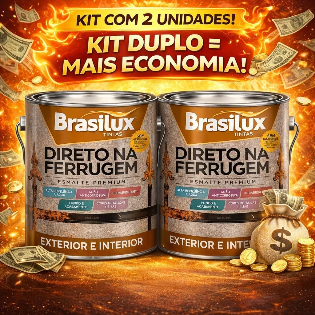 Kit 2 Tinta Direto na Ferrugem Esmalte Sintetico 3,6L Brasilux - Todas as Cores Disponiveis