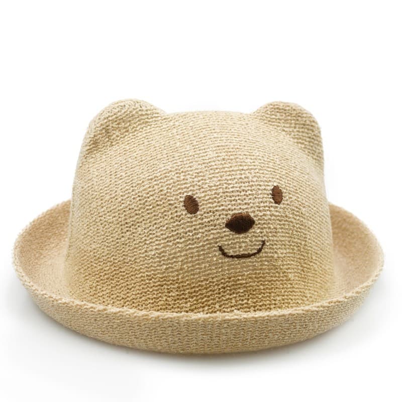 Crianças chapéu verão 6-12 meses bebê balde chapéu menino urso chapéu de sol menina guarda-sol chapéu de palha bonito