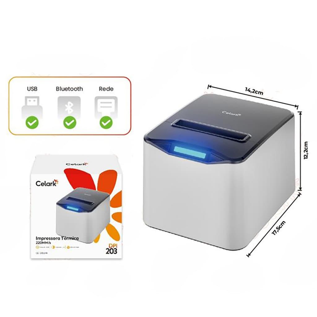Impressora Térmica Colorido 203 DPI, USB Bluetooth LAN, Velocidade 220mm/s para Loja e Restaurante