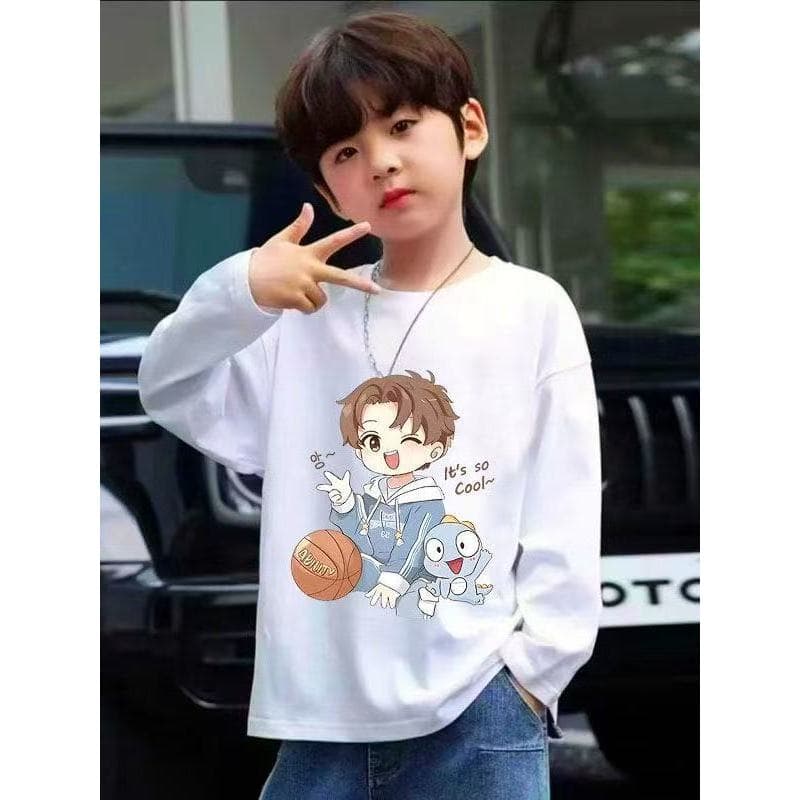 Roupas infantis outono camiseta infantil meninos manga comprida algodão puro primavera outono roupas 2025 novo estilo ca