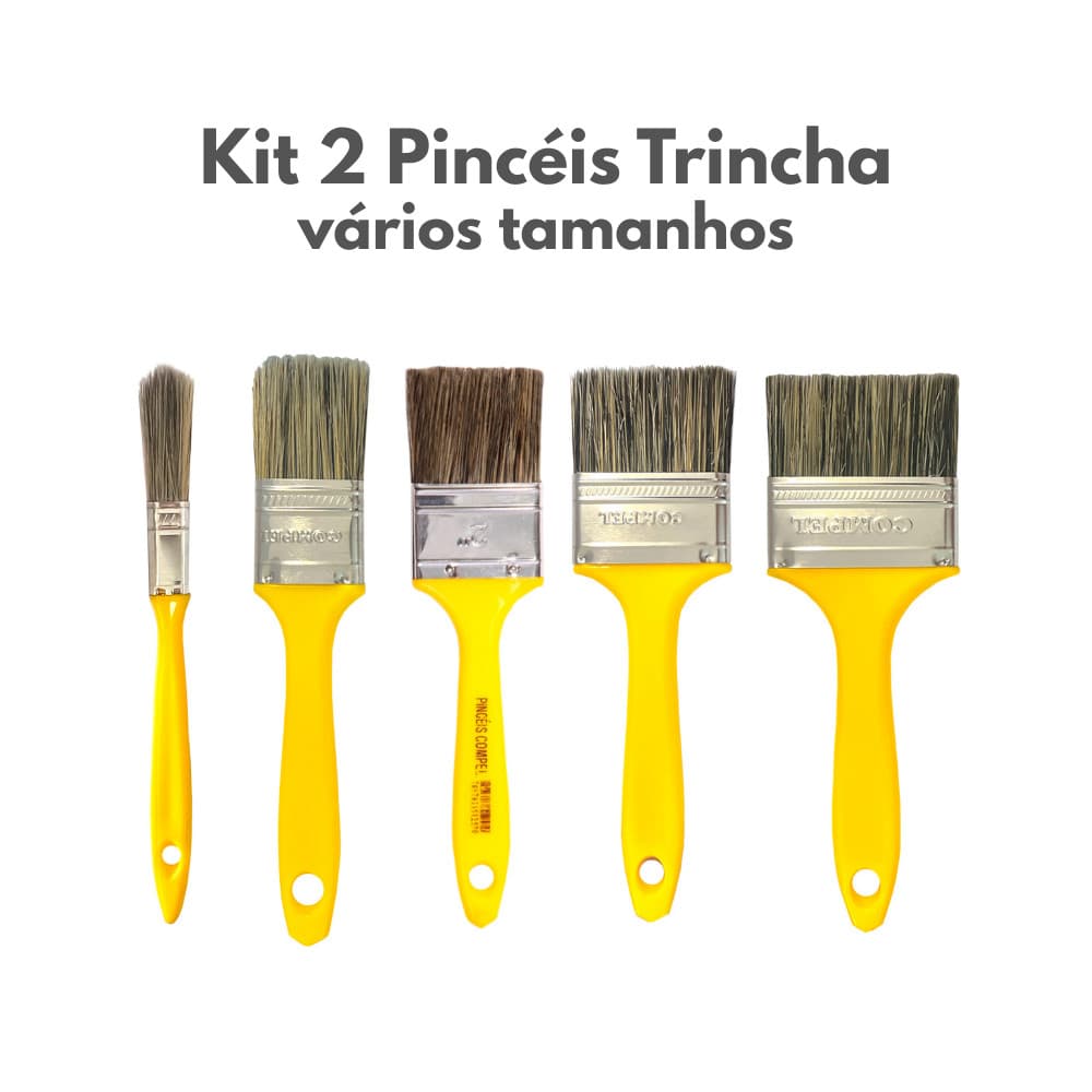 Kit 2 Pincel Trincha Compel Profissional Cerdas Gris Pintura Acabamento Premium