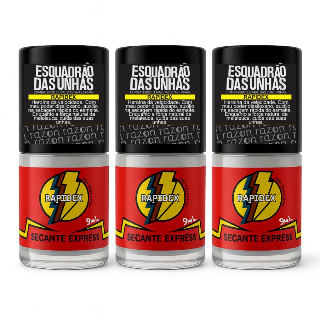 Kit 3 Secante Express Rapidex Ultra Rápido 2em1 com Óleo de Melaleuca Unhas - Razon Cosméticos