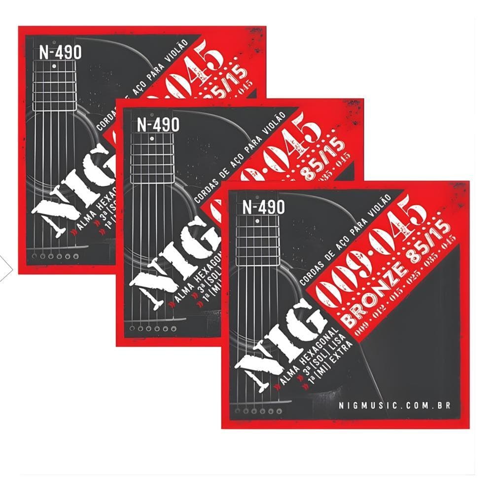 KIT 3 Encordoamentos Para Violão Aço Bronze 009 Nig N490