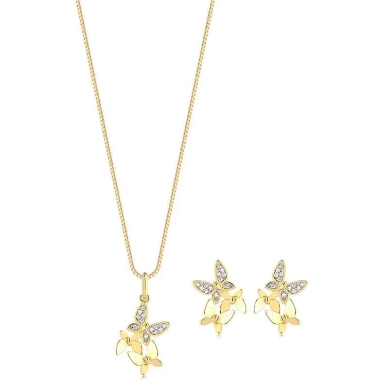 Conjunto Borboletas Banho Ouro 18k