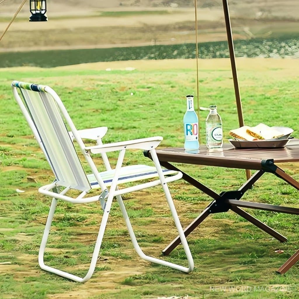 1 Kit Azul/Verde Cadeiras dobráveis de praia Praia Varanda Alta Cadeira Aço dobrável e fácil de carregar Promotion