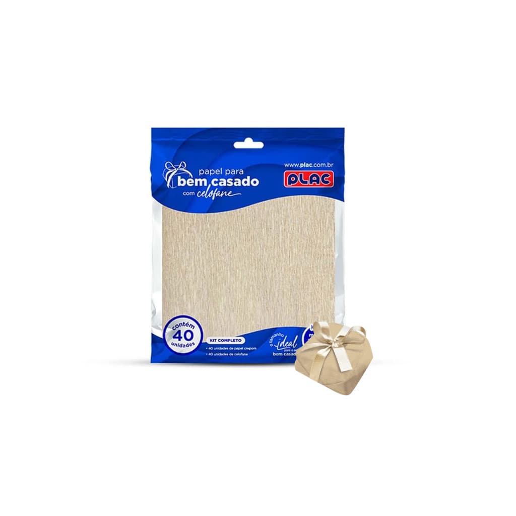 Papel Para Bem Casado Marfim - 40 Celofane + 40 Crepom 15x15cm