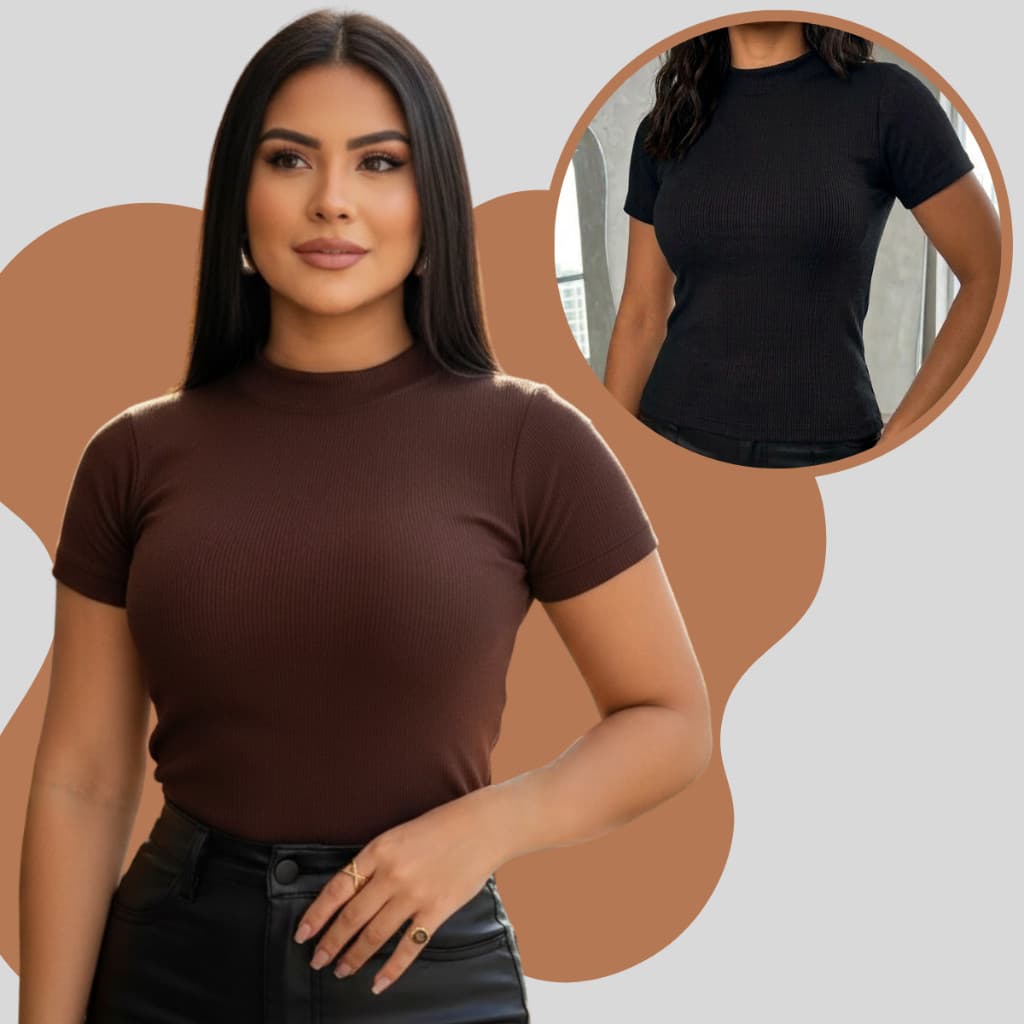 Camiseta Blusa Ribana Canelada Básica Tecido Premium Modelador