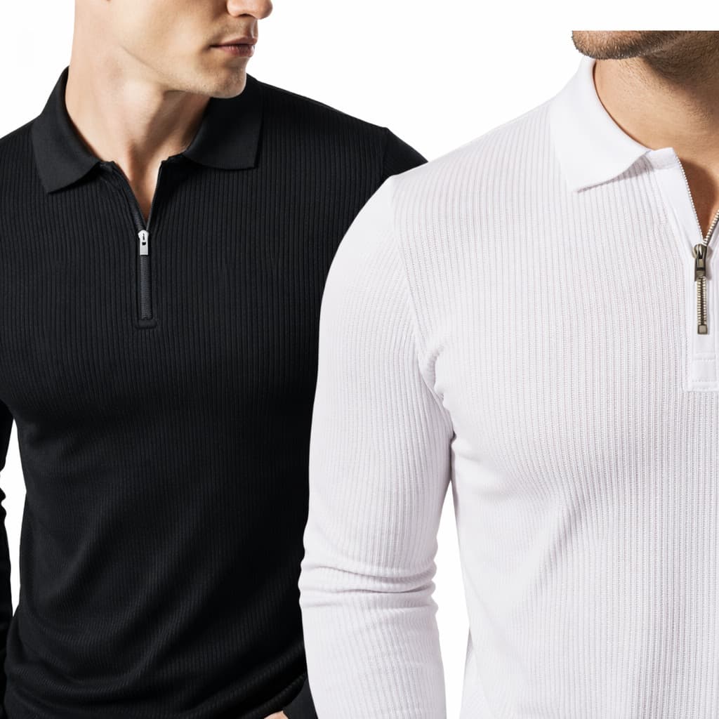 Kit com 2 camisas camiseta Polo Canelada Manga Longa Com Ziper Masculina Malha Premium Slim fit