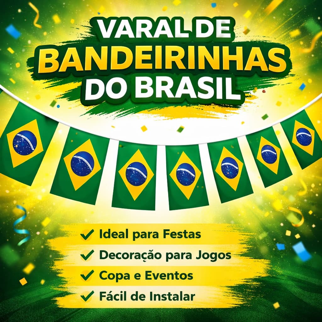 Varal Bandeirinhas do Brasil 6m 20 Bandeiras Decoração Festa Copa