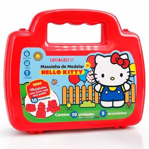 KIT Maleta Massinha Hello Kitty 10 Cores + 5 Moldes Leo&Leo