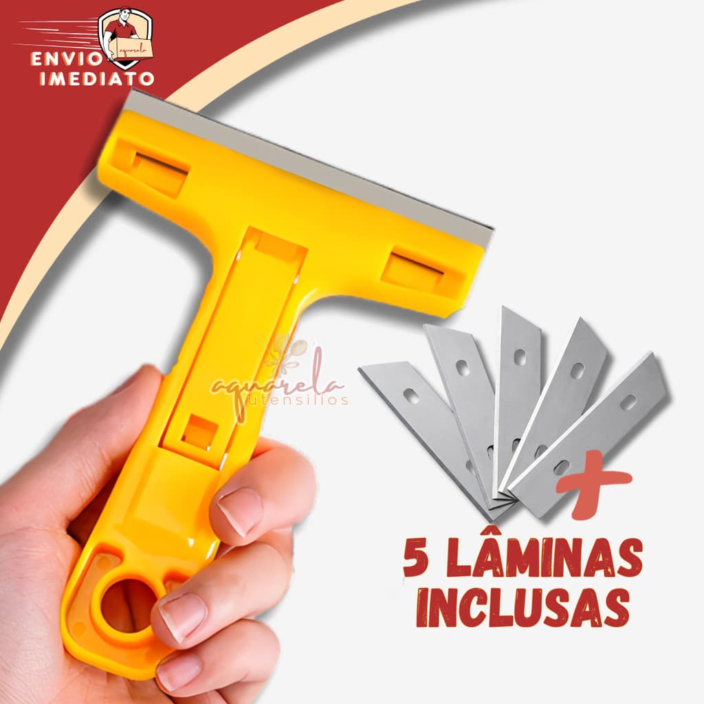 Raspador Multiuso Profissional Para Azulejo Piso Vidro 5 Laminas Estilete Chão Plano Tintas Cerâmica
