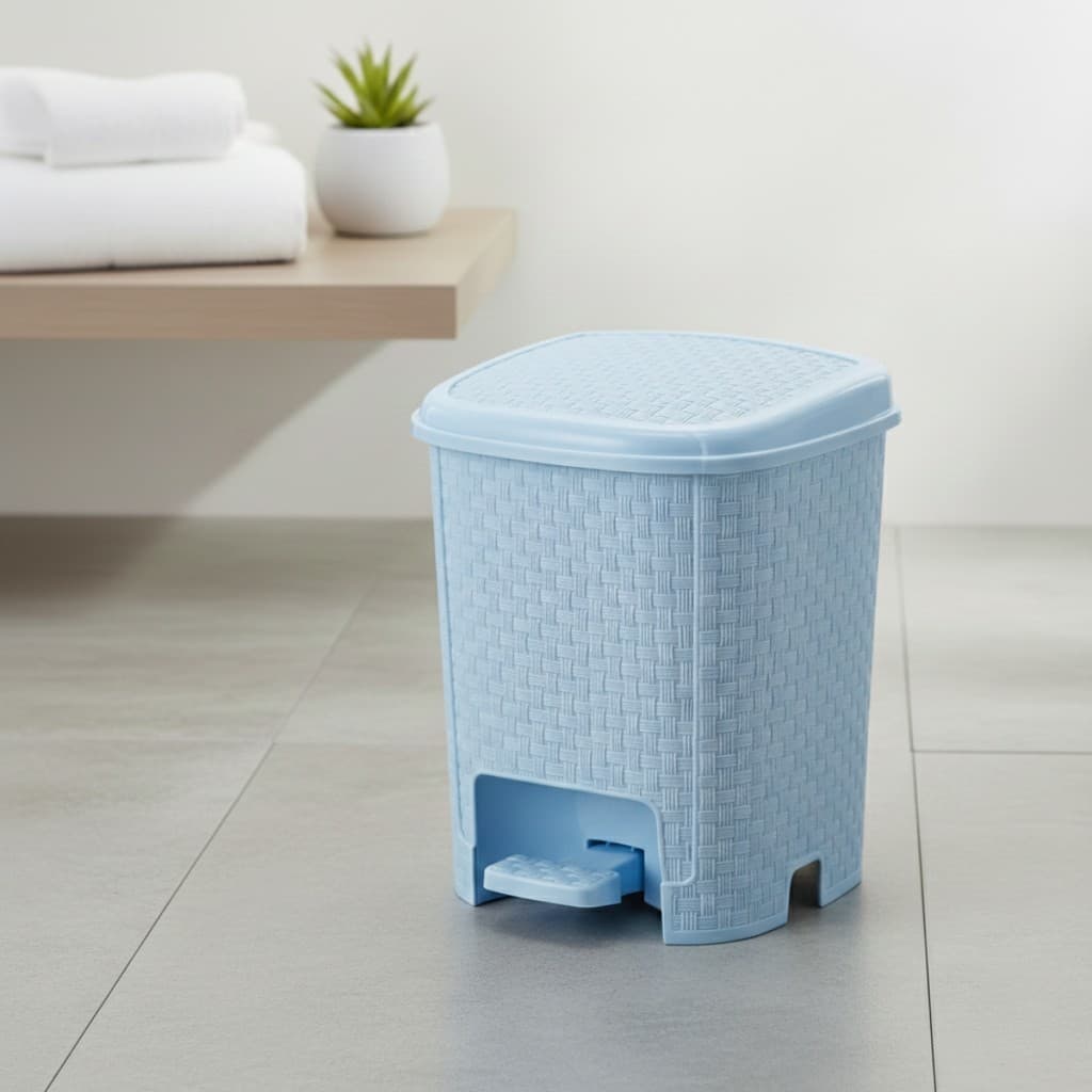 Lixeira Rattan 6L Pedal Tampa Bebê Mamãe Banheiro Rosa