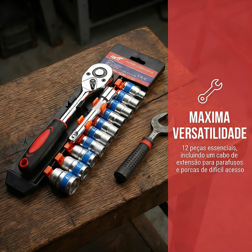 🔧⚙️ Kit Chave De Soquete Universal 12 Peças | Aço Cromo-Vanádio Haste Extensão Reparos Automotivos DIY