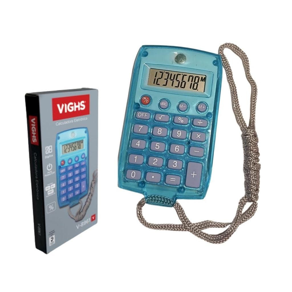 Kit 10 Calculadoras de Bolso com Cordão Vighs V-8961-8