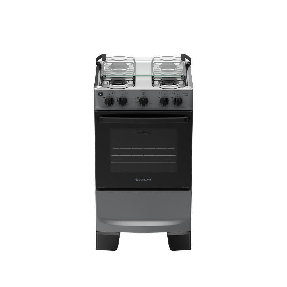 Fogão 4 Bocas Atlas Mônaco Plus Mesa Inox Bivolt Titanium