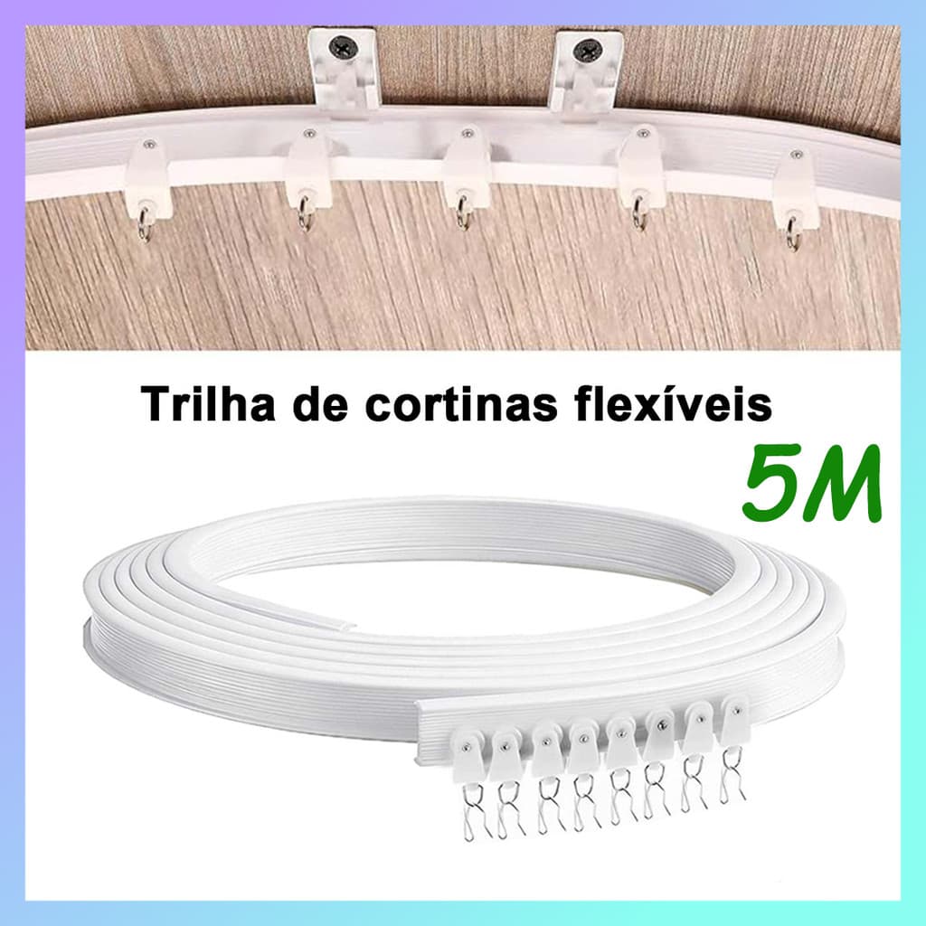 Trilho de cortina de teto branco 5 metros trilho mudo de cortina curvo dobrável montado na parte superior