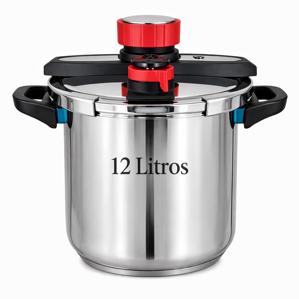 Panela de Pressão Inox 304 12 Litros Fundo Triplo Premium Compatível com Todos Fogões